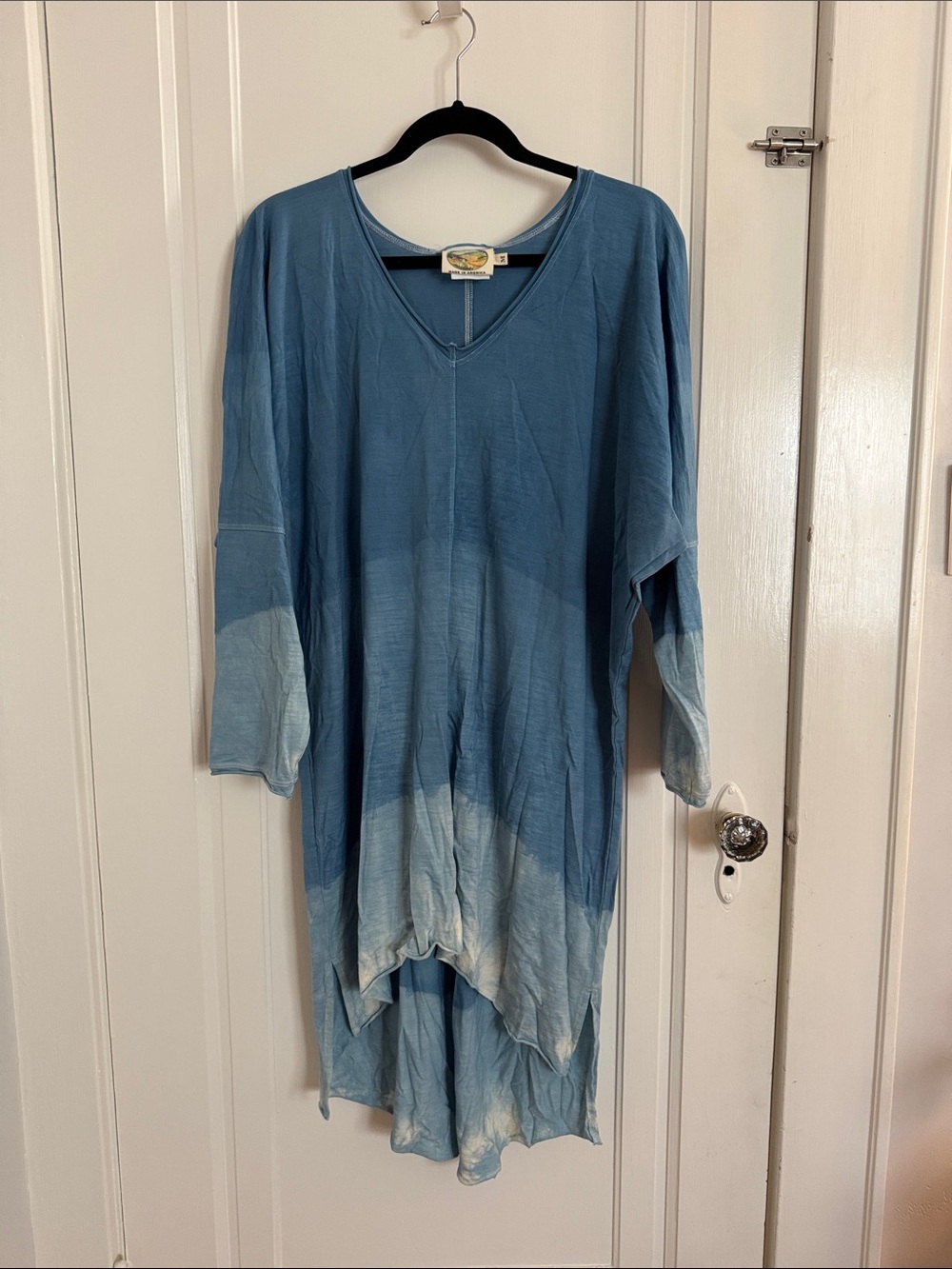 V-Neck High-Low Dip-Dye Dress in Washed Blue  NWOT